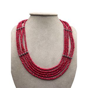Vtg Jay King Red Coral Multi Strand Necklace DTR Signed 5 Strand Faceted Beads